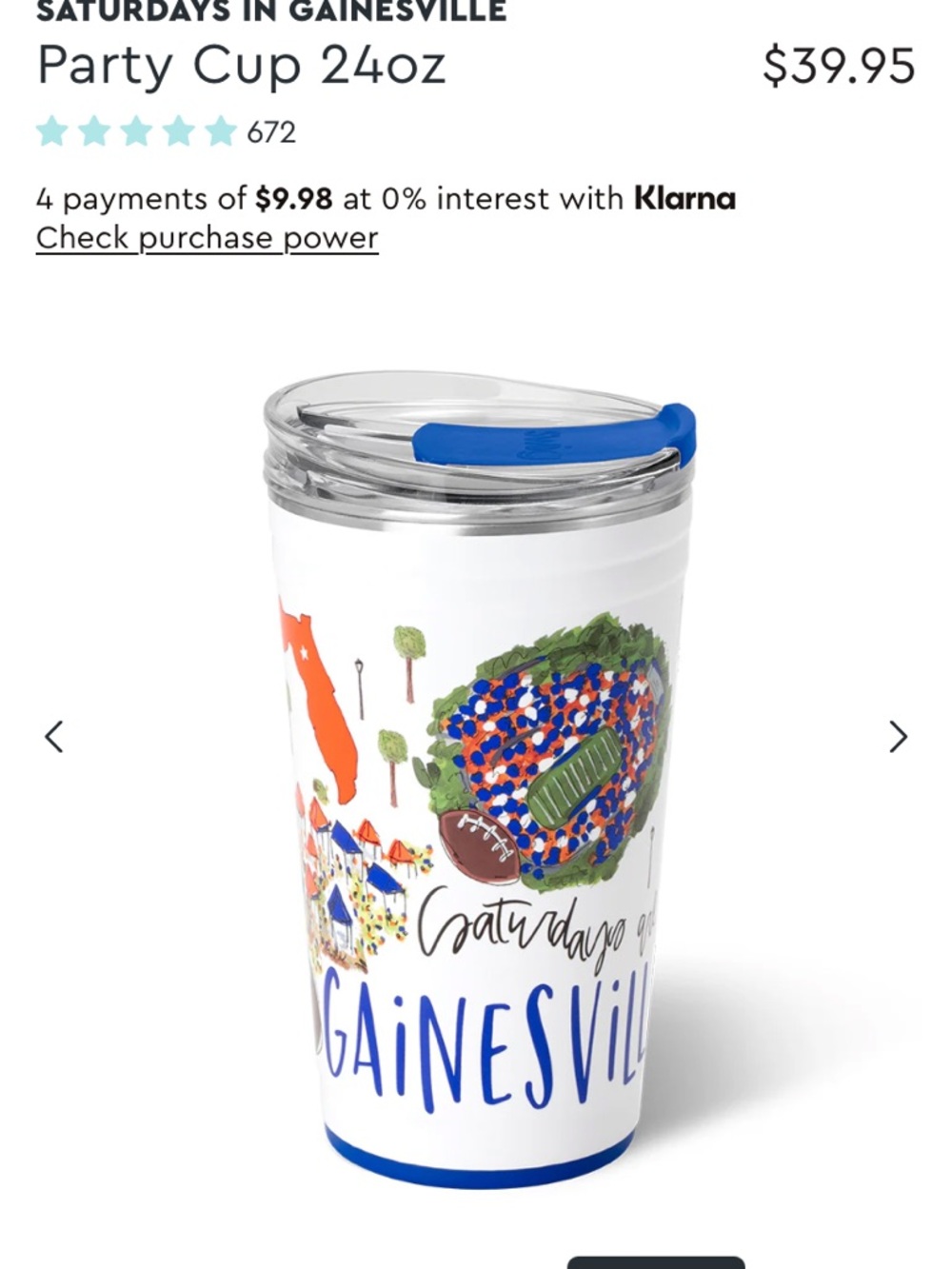 Saturdays in Gainesville 24oz Party Cup - White with Blue Accents